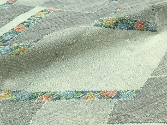 平和屋着物▽小千谷紬 単衣 本真綿織 花菱文 反端付き