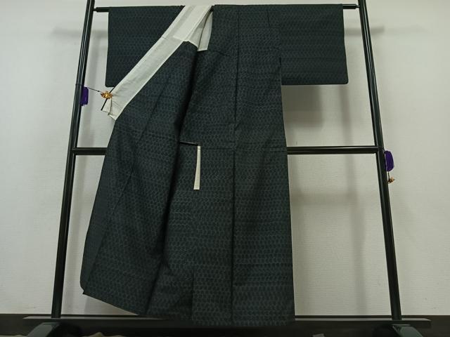 平和屋着物▽上質な紬 単衣 亀甲文 正絹 逸品 AABB2469jh