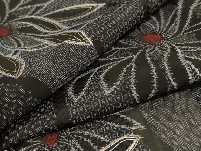 平和屋着物＊夏物　小紋　紗　舞花文　金彩　AABB2537jd