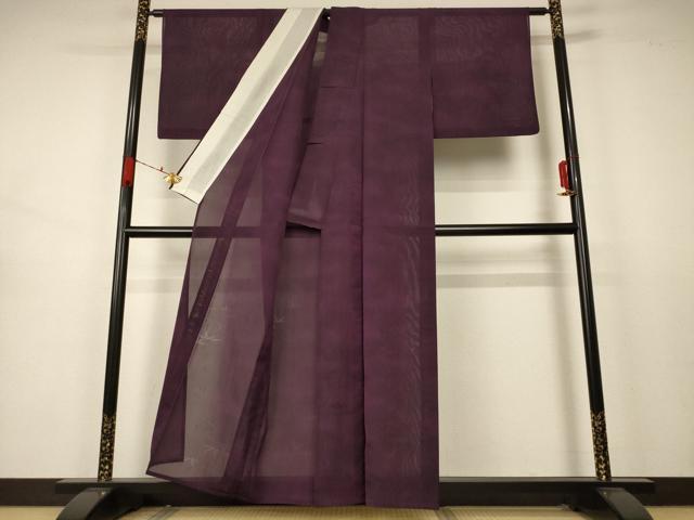 平和屋着物＊夏物　色無地　流水笹竹紋紗　紫鳶色　正絹　逸品　AABB2540jd_1