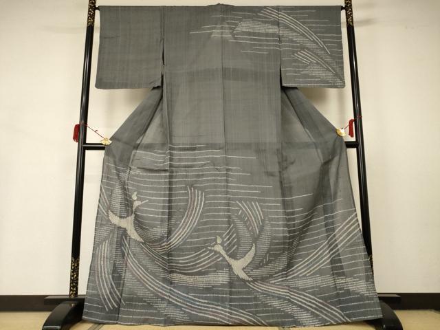 平和屋着物＊夏物　訪問着　生紬　舞蝶文　正絹　逸品　未使用　AABB2553jd