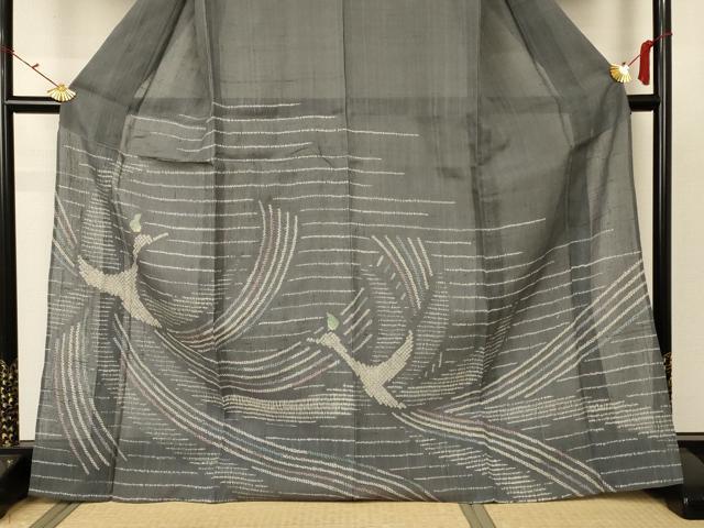 平和屋着物＊夏物　訪問着　生紬　舞蝶文　正絹　逸品　未使用　AABB2553jd_2