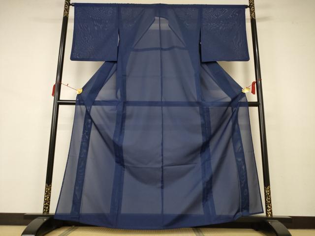 平和屋着物＊夏物　色無地　絽　青褐色　洗える着物　AABB2559jd