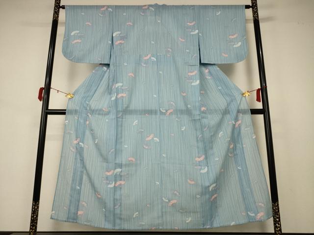 平和屋着物＊夏物　小紋　紗　扇子花文　洗える着物　AABB2565jd_1
