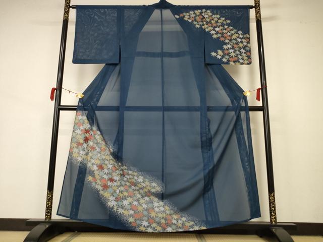 平和屋着物＊夏物　訪問着　絽　楓文　洗える着物　AABB2567jd