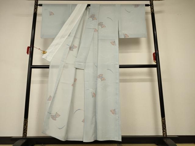 平和屋着物＊夏物　小紋　絽　扇子芝文　洗える着物　AABB2569jd_1