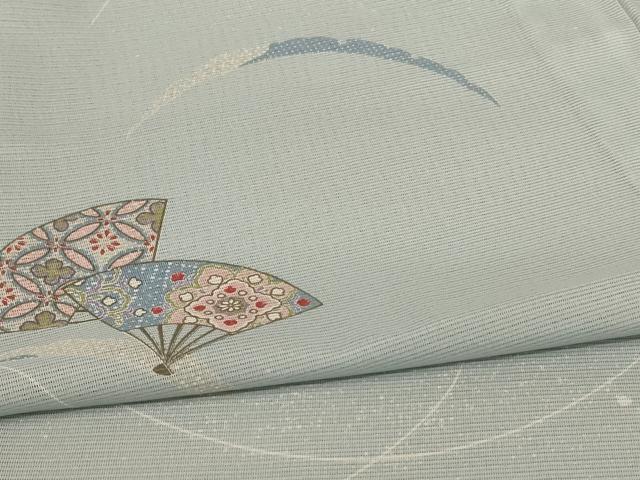 平和屋着物＊夏物　小紋　絽　扇子芝文　洗える着物　AABB2569jd_3