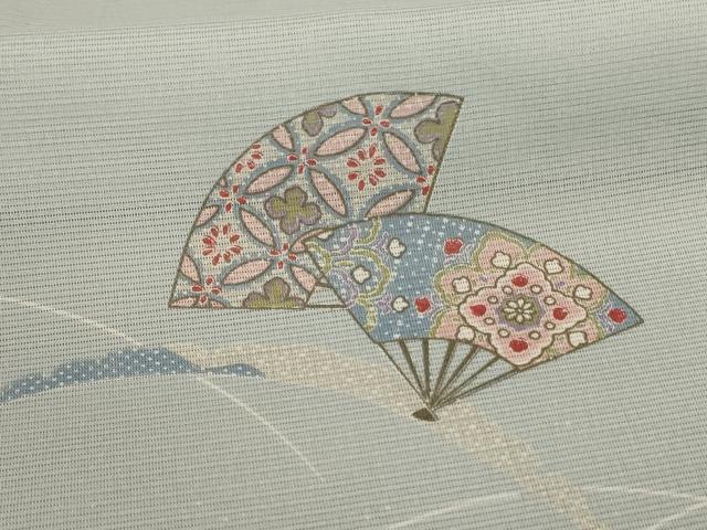 平和屋着物＊夏物　小紋　絽　扇子芝文　洗える着物　AABB2569jd_4