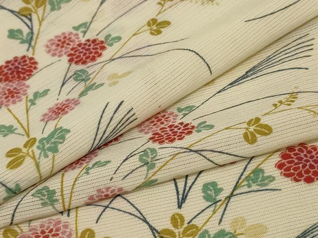 平和屋着物＊夏物　小紋　絽　草花文　正絹　逸品　AABB2587jd