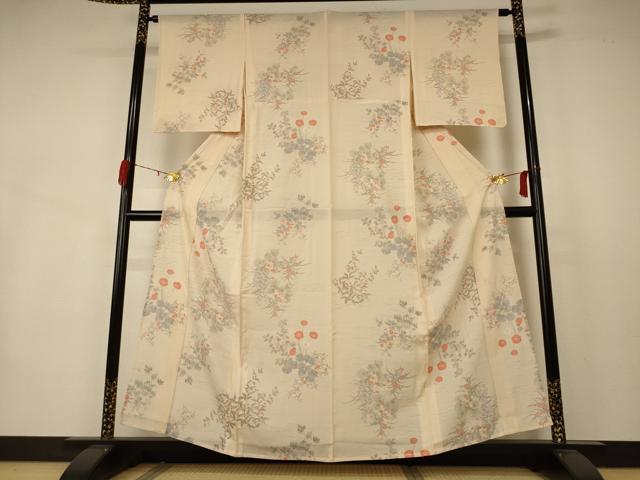 平和屋着物＊夏物　小紋　絽　手描き　草花文　正絹　逸品　AABB2590jd_1