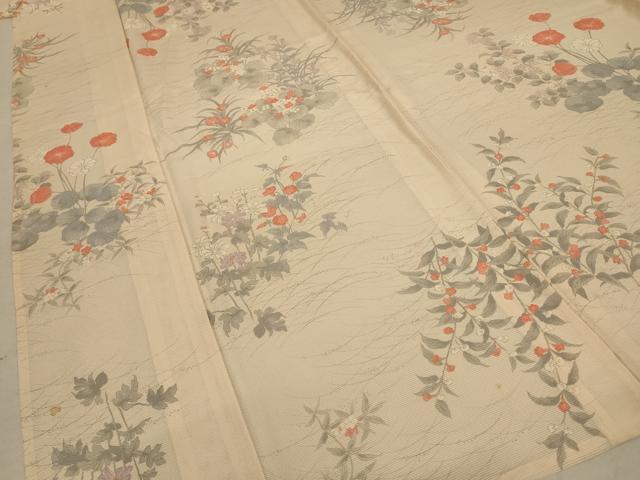 平和屋着物＊夏物　小紋　絽　手描き　草花文　正絹　逸品　AABB2590jd_3