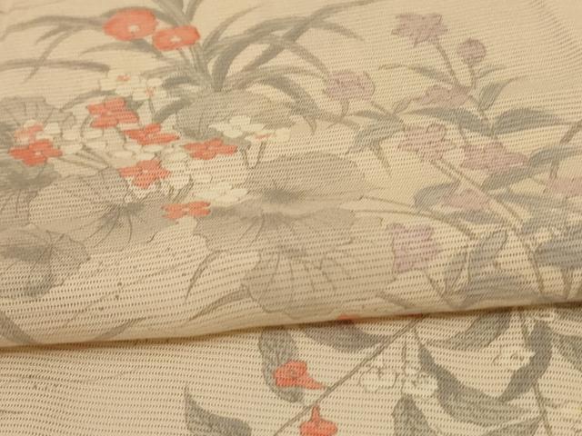 平和屋着物＊夏物　小紋　絽　手描き　草花文　正絹　逸品　AABB2590jd_4