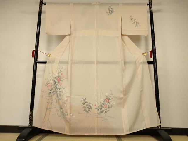 平和屋着物＊夏物　訪問着　絽　流水草花文　暈し染め　正絹　逸品　AABB2599jd