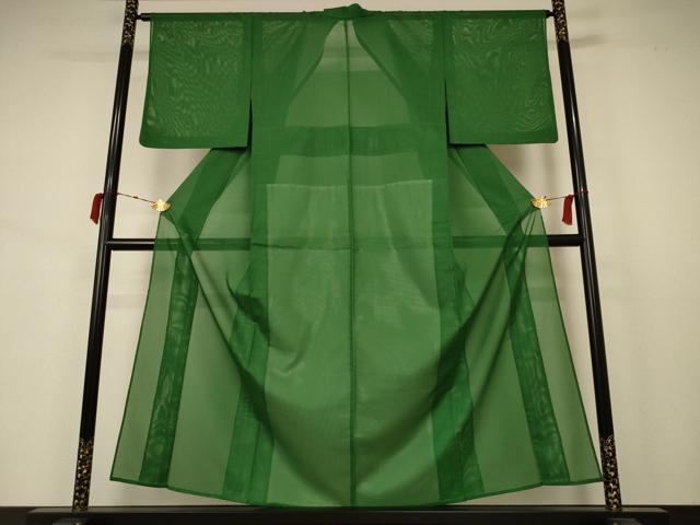 平和屋着物＊夏物　色無地　絽　常磐色　洗える着物　AABB2606jd