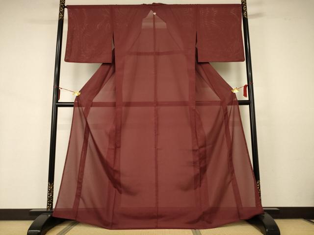 平和屋着物＊夏物　色無地　絽　栗皮茶色　洗える着物　AABB2609jd