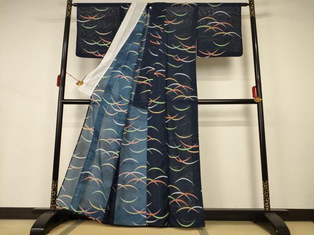 平和屋着物＊夏物 小紋 絽 芝文 洗える着物 AABB2610jd