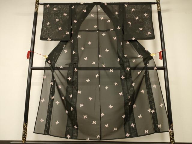 平和屋着物＊夏物　小紋　絽　舞蝶文　洗える着物　AABB2638jd_1