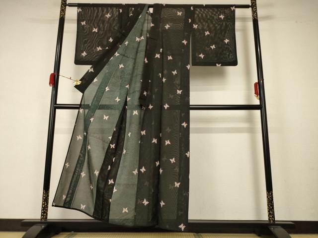 平和屋着物＊夏物　小紋　絽　舞蝶文　洗える着物　AABB2638jd_2