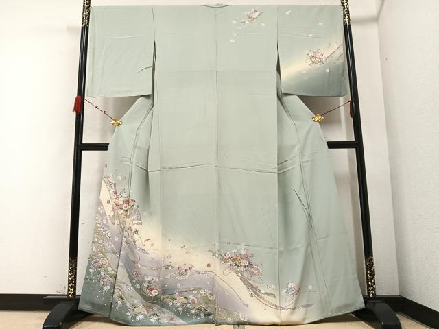 平和屋着物●訪問着　友禅　雪輪草花文　暈し染め　正絹　逸品　AABB2934ph