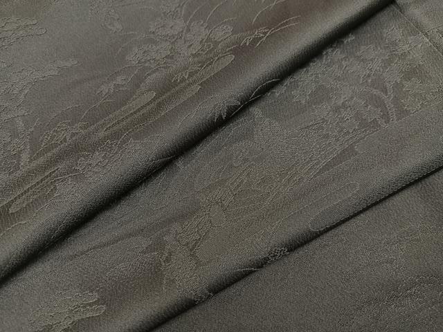 平和屋着物●上質な色無地　人物草花地紋　消炭色　正絹　逸品　未使用　AABB2940ph