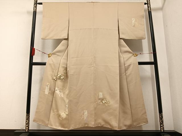 平和屋着物●訪問着　友禅　駒刺繍　地紙草花文　金彩　正絹　逸品　AABB2944ph