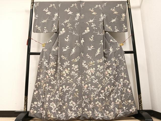 平和屋着物●訪問着　友禅　草花文　金彩　鬼しぼ縮緬　正絹　逸品　AABB2950ph