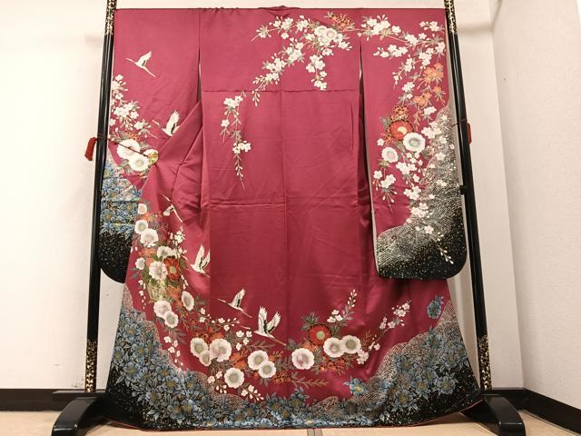 平和屋着物●豪華振袖　群れ鶴草花文　金彩　鈴乃屋扱い　正絹　逸品　AABB2953ph