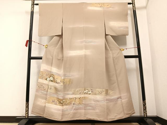 平和屋着物●訪問着　駒刺繍　草花文　暈し染め　金彩　正絹　逸品　AABB2956ph