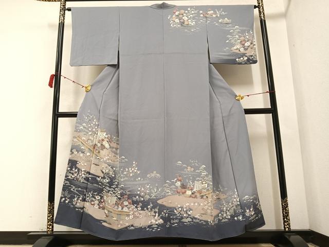 平和屋着物●訪問着　友禅　御所車草花文　暈し染め　正絹　逸品　AABB2957ph