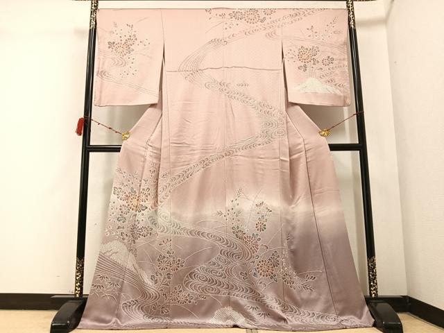 平和屋着物●訪問着　絞り　舞花文　暈し染め　ロング丈　正絹　逸品　AABB2970ph