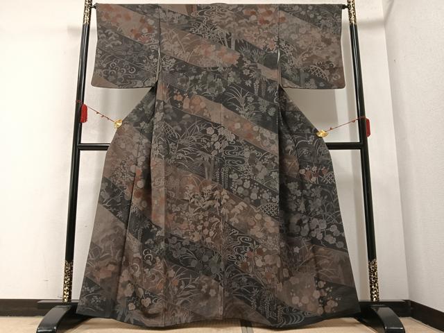 着物　絹　着尺 正絹振袖レンタル】 80009 からし色紅型正絹振袖袋帯セット