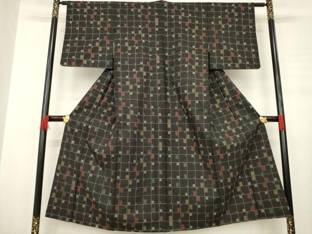 平和屋着物○本場大島紬 一元7マルキ 格子 正絹 逸品 AABB3164ck