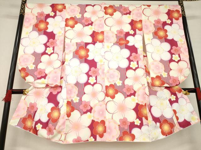 平和屋着物●小振袖　二尺袖　舞梅文　洗える着物　未使用　AABB3205ck