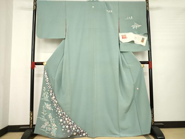 平和屋着物●本加賀友禅作家　野崎徳勝　訪問着　草花文　暈し染め　反端付き　正絹　逸品　AABB3240ck