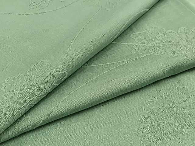 平和屋着物▽上質な色無地　単衣　紬地　花唐草地紋　錆青磁色　正絹　逸品　AABB3572jh