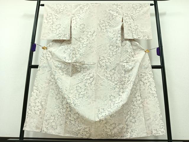 平和屋着物▽上質な紬　単衣　草花文　正絹　逸品　AABB3594jh