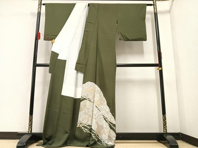 平和屋着物○訪問着 作家物 駒刺繍 松文 金彩 ロング丈 正絹 逸品