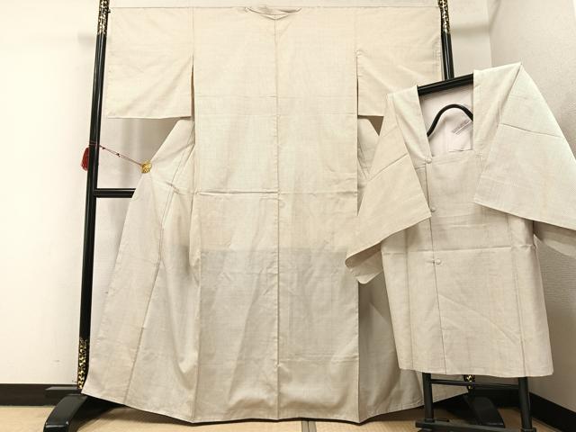 平和屋着物●本場大島紬　アンサンブル　白大島　一元絣　正絹　逸品　未使用　AABB3639ph