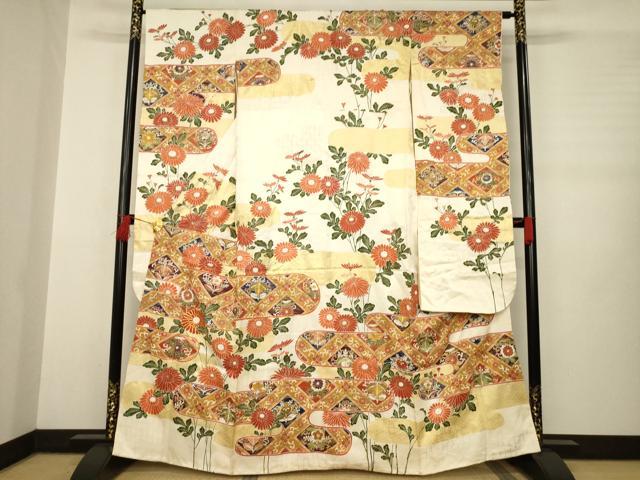 平和屋着物●豪華振袖　駒刺繍　エ霞吉祥花文　金彩　正絹　逸品　AABB3810ck