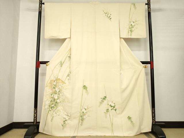 平和屋着物●訪問着　笹竹花文　金彩　正絹　逸品　AABB3811ck