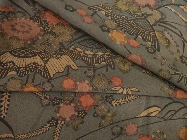 平和屋着物●上質な小紋　型染め　風景花文　正絹　逸品　AABB3815ck