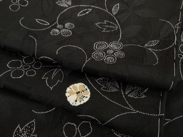 平和屋着物●上質な小紋　絞り　花唐草文　黒地　ますいわ屋扱い　正絹　逸品　未使用　AABB3821ck
