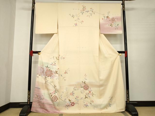 平和屋着物●訪問着　友禅　舞花文　暈し染め　金彩　正絹　逸品　AABB3822ck