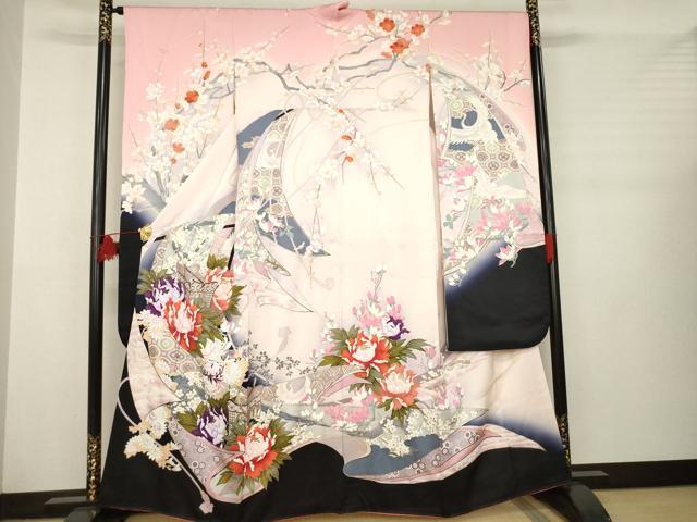 平和屋着物●豪華振袖　御所車花文　金彩　正絹　逸品　AABB3827ck