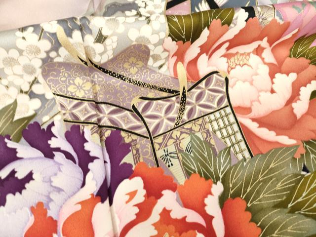 平和屋着物□豪華振袖 駒刺繍 御所車花文 暈し染め 金銀彩