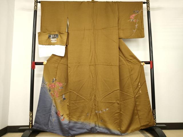 平和屋着物●染色作家　草野一騎　訪問着　枝花文　暈し染め　金彩　反端付き　正絹　逸品　AABB3838ck