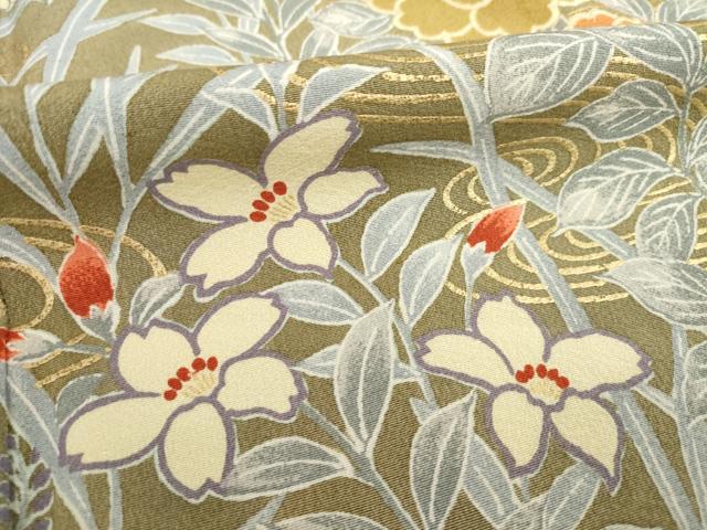 平和屋着物●訪問着　紬地　流水草花文　正絹　逸品　AABB3848ck 平和屋着物○訪問着 紬地 流水草花文 正絹 逸品 AABB3848ck 付け下げ