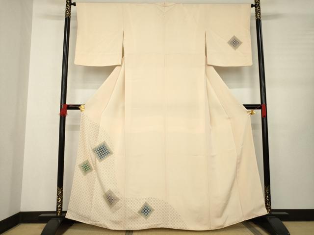 平和屋着物●訪問着　網目菱文　金彩　鬼しぼ縮緬　正絹　逸品　AABB3857ck