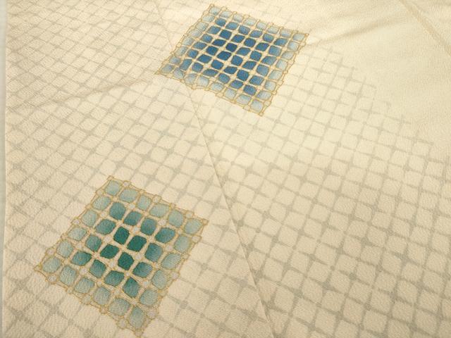 平和屋着物●訪問着　網目菱文　金彩　鬼しぼ縮緬　正絹　逸品　AABB3857ck 平和屋着物○訪問着 網目菱文 金彩 鬼しぼ縮緬 正絹 逸品 AABB3857ck