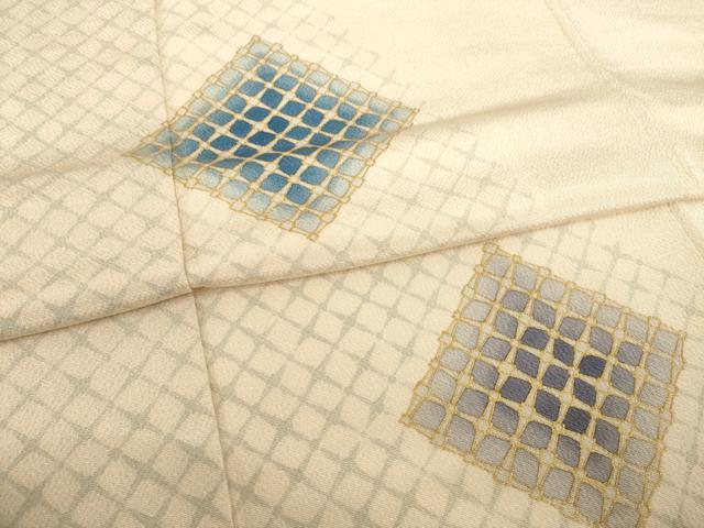 平和屋着物○訪問着 網目菱文 金彩 鬼しぼ縮緬 正絹 逸品 AABB3857ck